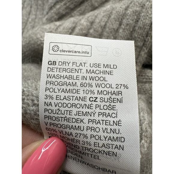 & Other Stories Gray Wool Mohair Blend Turtleneck Sweater Ribbed Hem Size L - Picture 8 of 9